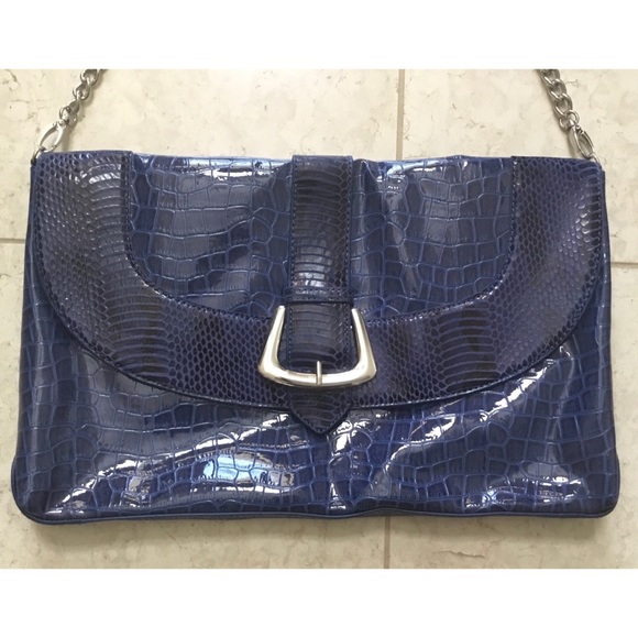WHBM royal blue croc embossed clutch handbag
